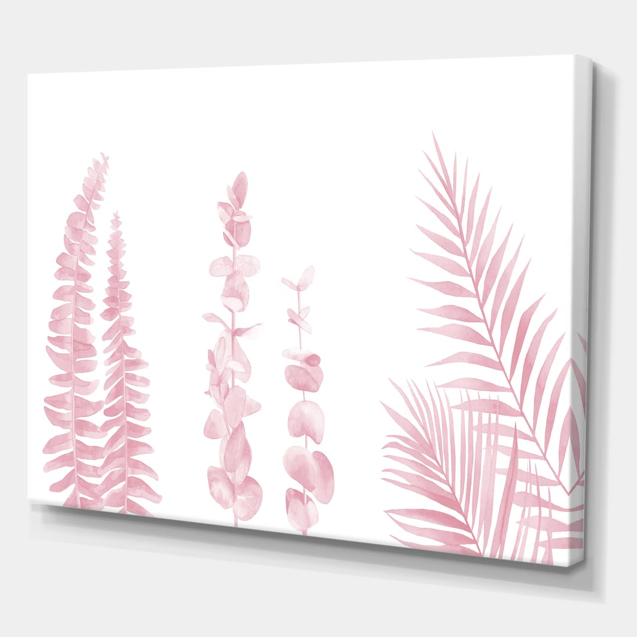 Designart - Blush Pinkeucalyptus and Palm Branches - Shabby Chic Canvas Wall Art Print